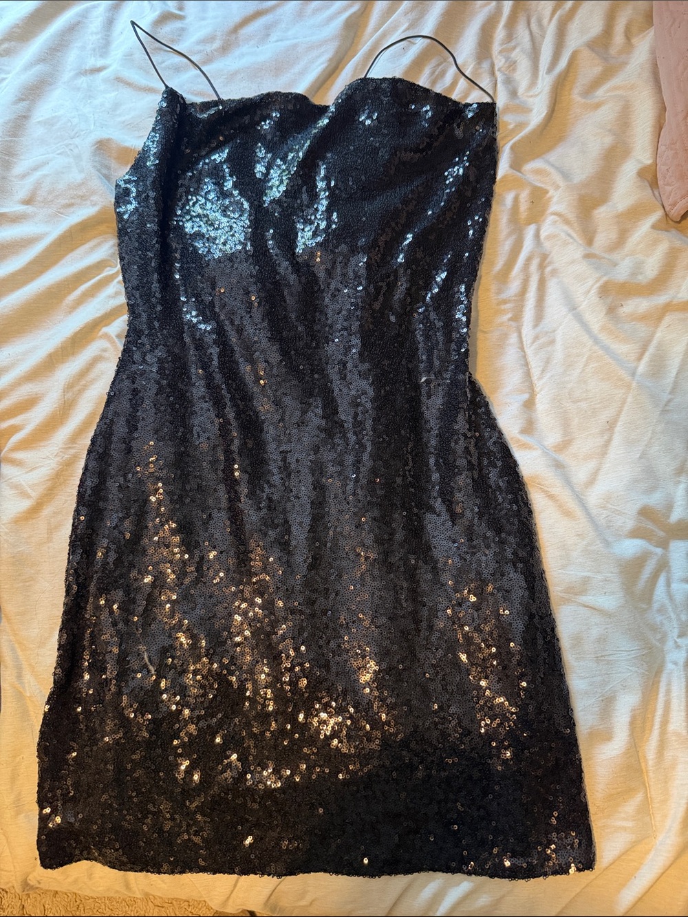 Windsor Black Sequin Spaghetti-Strap Mini Dress